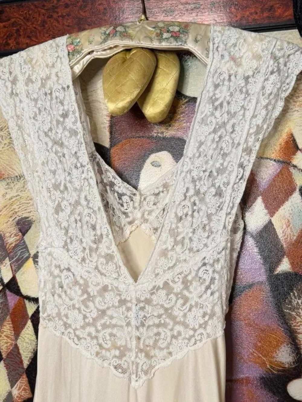 Rare nearly antique 1930s cream crepe silk bias cut wedding trousseau slip dres - Picture 5 of 7